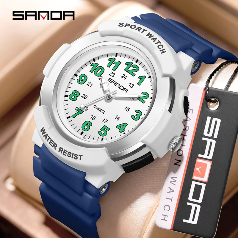 SANDA Men Quartz Watch Digital Colorful Light Simple Fashion Wristwatch for Teenagers Boys