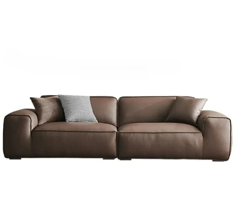 B sofa minimalist leather small apartment straight row first layer cowhide living room light luxury simple tofu block