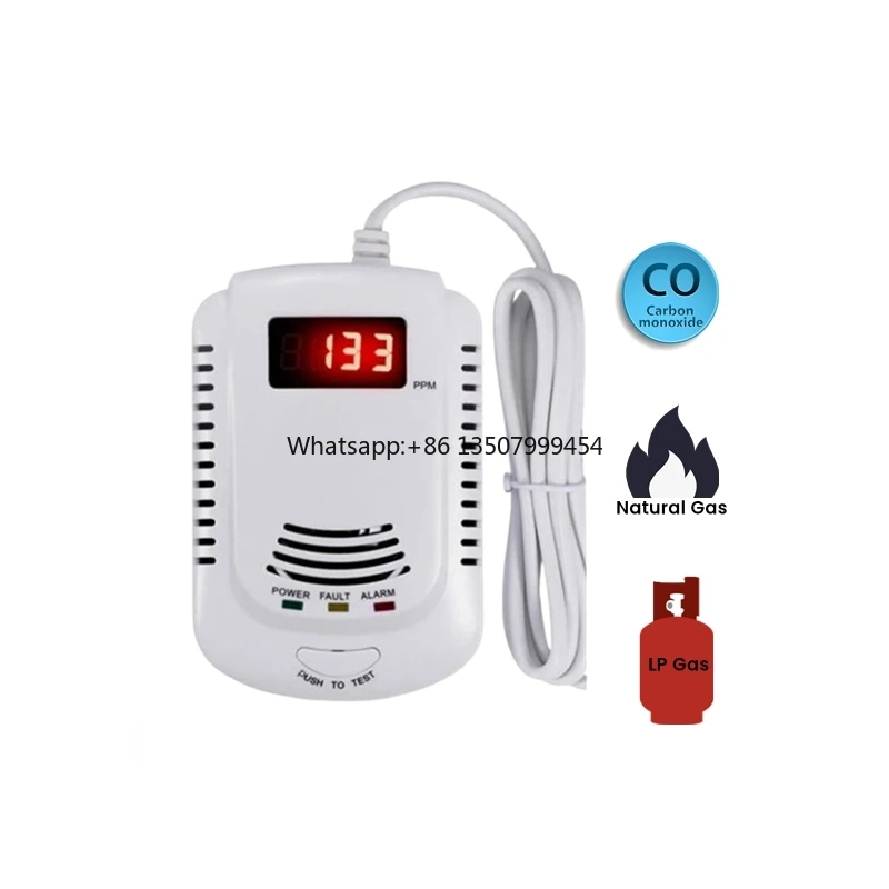 

Plug in Natural Gas Detector and Carbon Monoxide Alarm and Combustible Gas Detector Combo Voice & Light Alarm