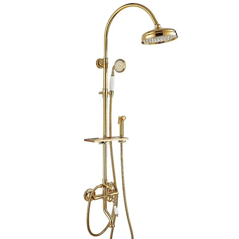 

French retro gold full refined copper shower set, bathroom, bathroom, spray gun, shower head, integrated household bathroom.