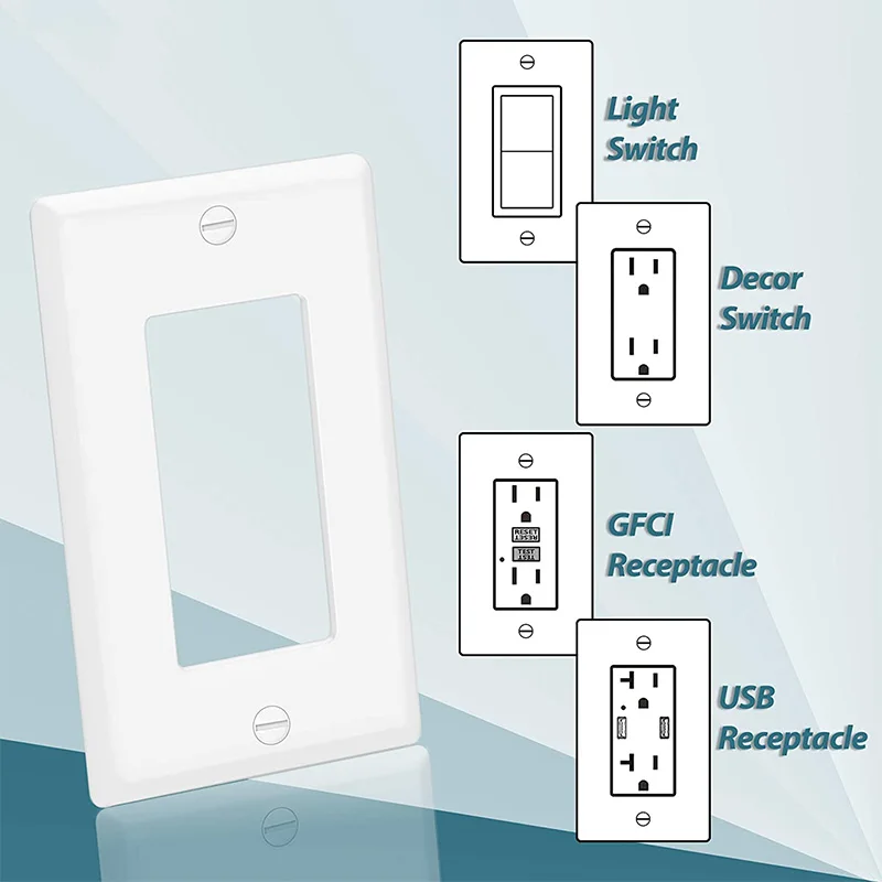 Wall Plate Kit,Receptacle Cover, Decorator Light Switch Cover, 1-Gang Standard Size 2.77 x 4.52 inch ,White,10 Pack