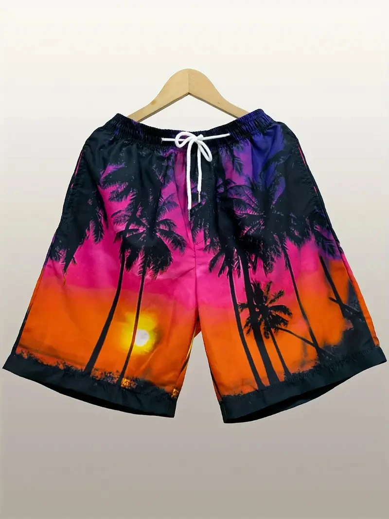 New Harajuku 3D Cocoanut Trees Printing Beach Shorts Palm Tree Graphic Man Swim Shorts Hawaiian Cool Swimming Trunks Short Pants