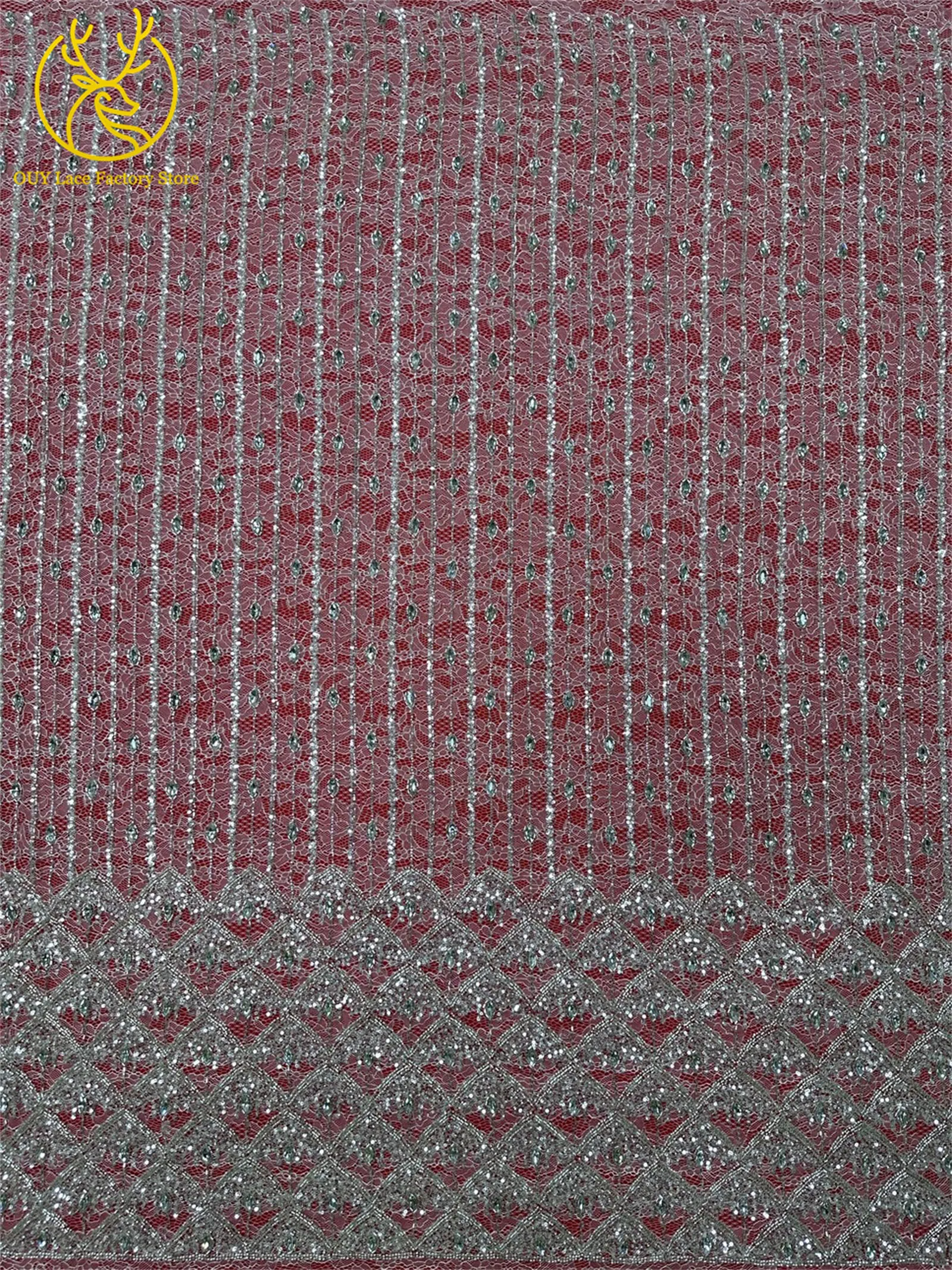 Hochwertiger Österreichischer Diamant-Stein-Spitzenstoff 2026 Afrikanischer Perlen-Pailletten-Spitzenstoff Nigerianische Spitze für Brautkleider und Hochzeitskleider – Detail 12