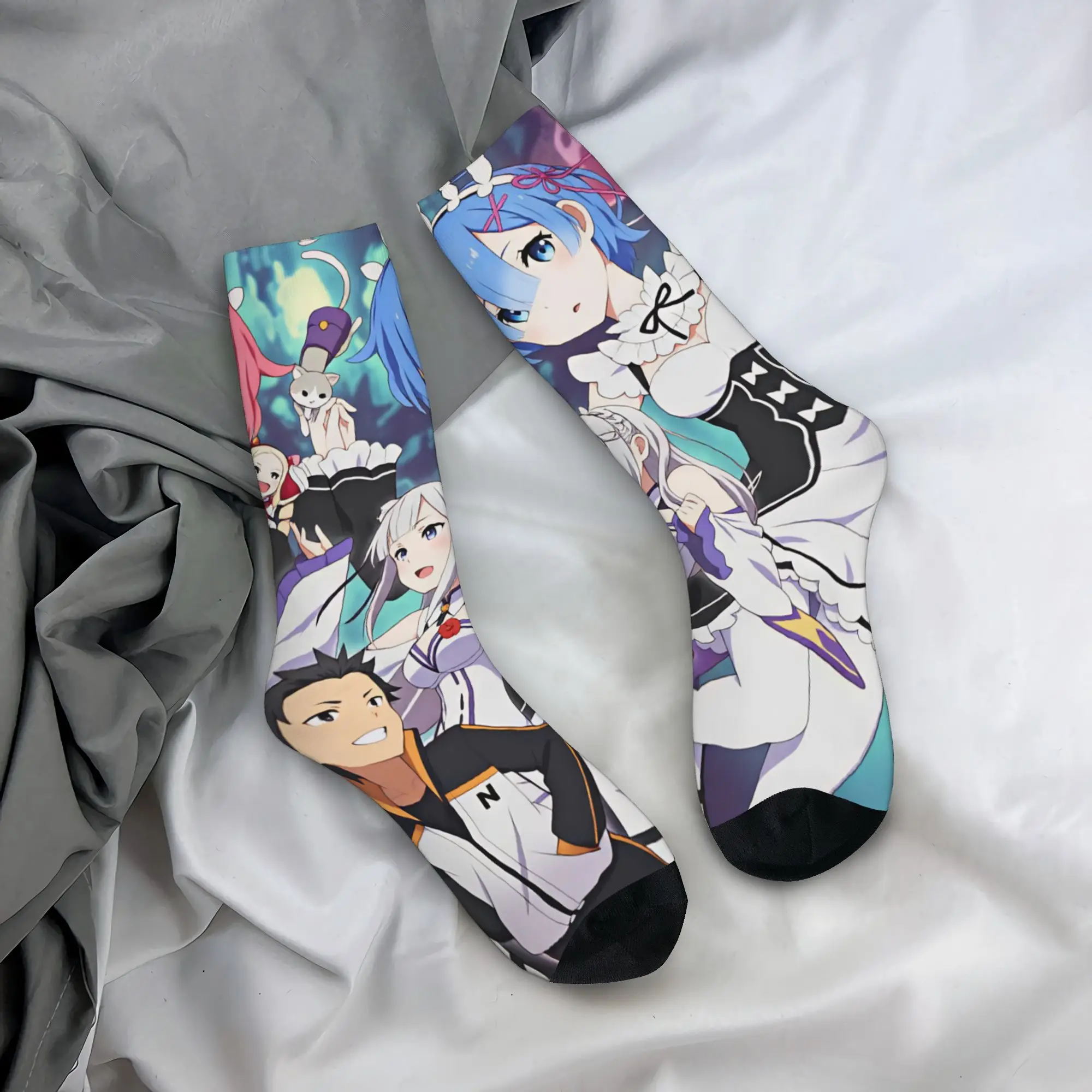 Fashion Print Rem Emilia R-Re:ZERO Anime Socks for Stretchy Summer Autumn Winter Starting Life in Anothers Worlds Crew Socks