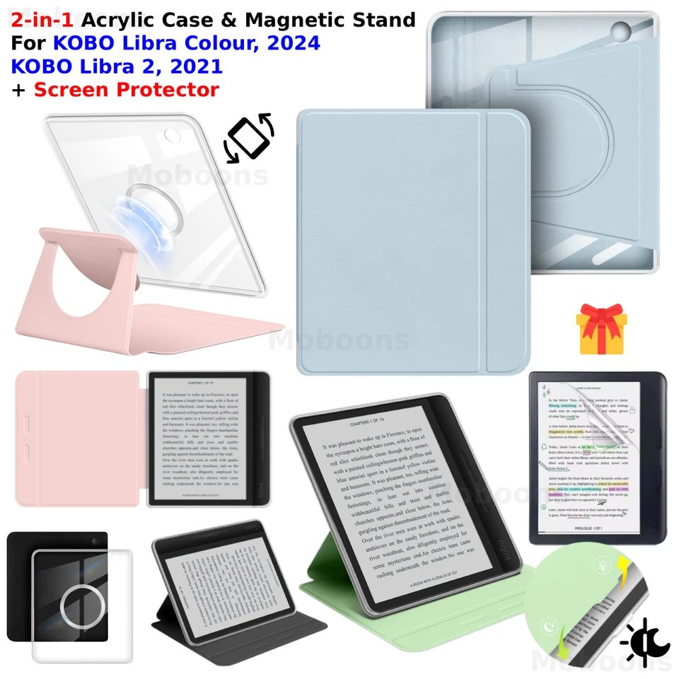 For KOBO Libra Colour/Libra 2 Case+Screen Protector 360° Rotatable