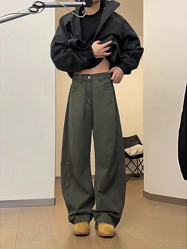 

Military een Waed Pure Cotton Cargo Pants Men's Spring Wide Leg Pants Folded Knife Workwear Trousers Logging Pants
