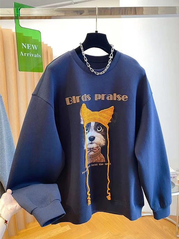 

Женский свитшот больших размеров с корейским мультяшным принтом, свободный повседневный топ с круглым вырезом, утягивающий, для осени и зимы