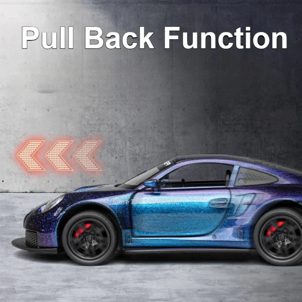 Modelo de coche deportivo GT3-RS 911 Targa 4S, escala 1:32, juguete con sonido ligero, coches de carreras fundidos a presión de aleación, colección de modelos, regalo para niños