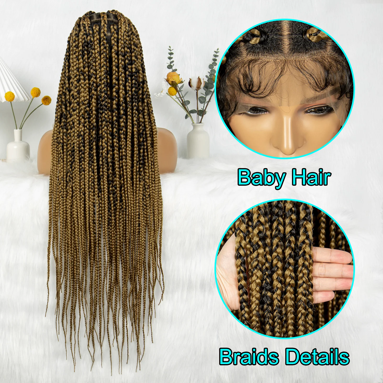 Kima Full Lace Front Braided Wigs Synthetic Jumbo Box Braided Wig Goddess Braiding for Black Women