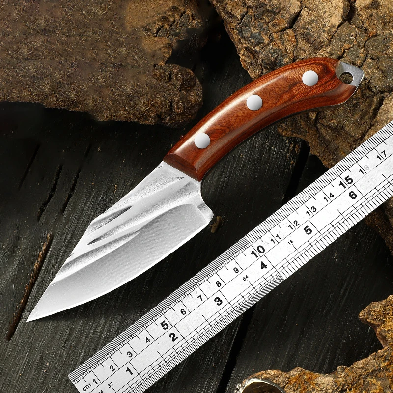 Wooden Handle Sharp Forged Boning Knife, Outdoor Survival Multi-purpose Knife, Household Portable BBQ Meat Cleaver Knife