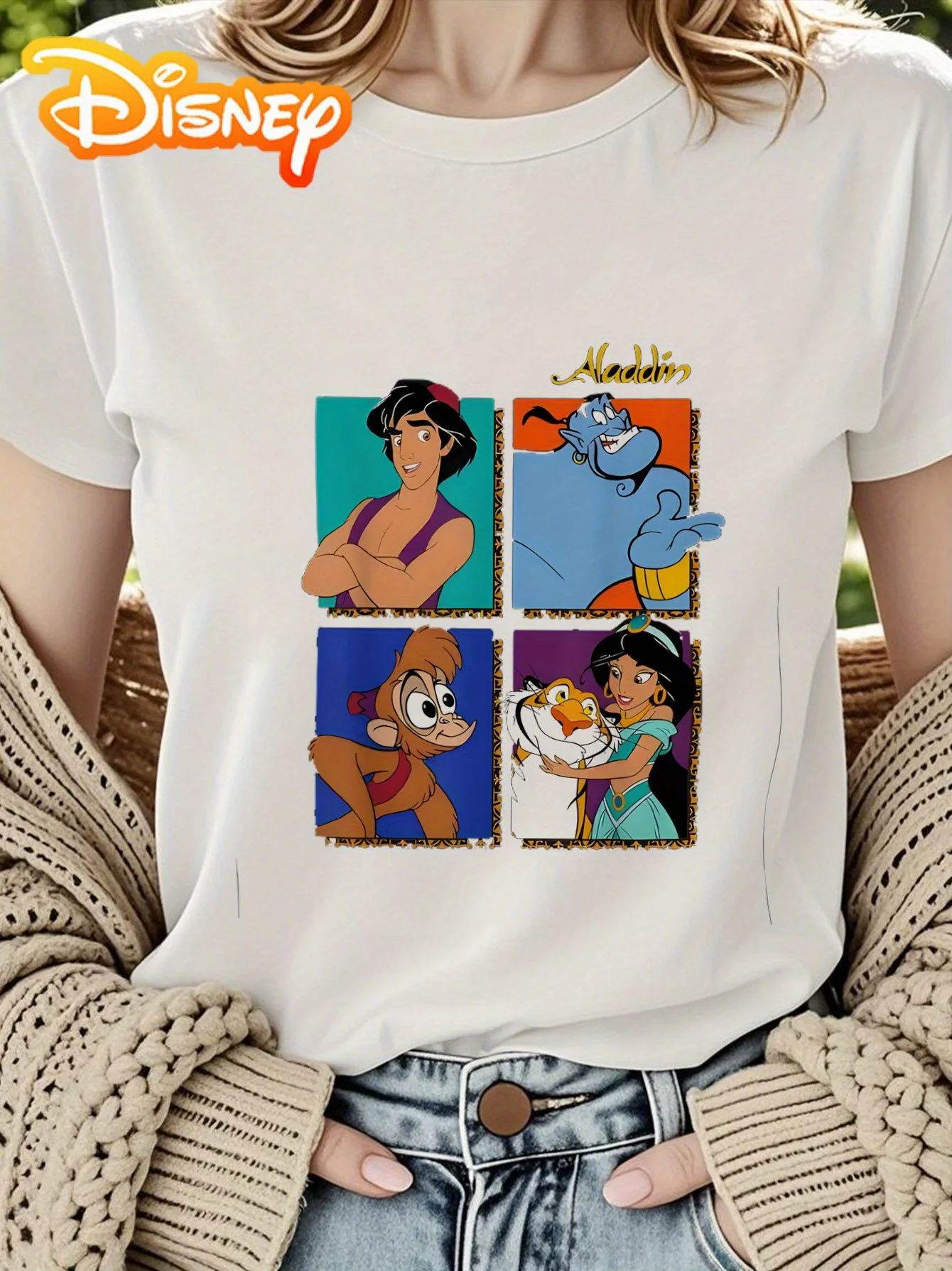 تي شيرت ديزني علاء الدين ياسمين، إلف، أبو، أميرات الياسمين نمط كاجوال مطبوع تي شيرت ديزني للحفلات أو فستان يومي للمروحة #1