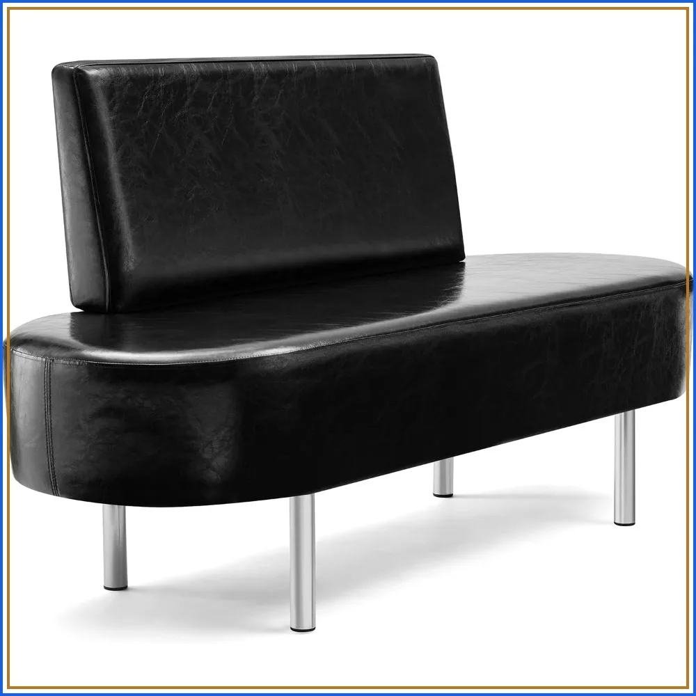 Salon Waiting Room Bench with Backrest 59.1in Heavy Duty Guest Lobby Seating Black