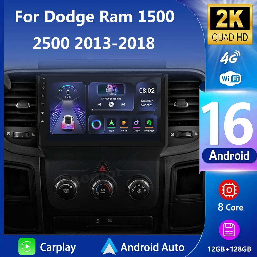 9-дюймовый автомобильный радиоприемник Android16 для Dodge Ram 1500 2500 3500 (2013-2018), ручная стереосистема переменного тока, навигация, сенсорный экран Carplay