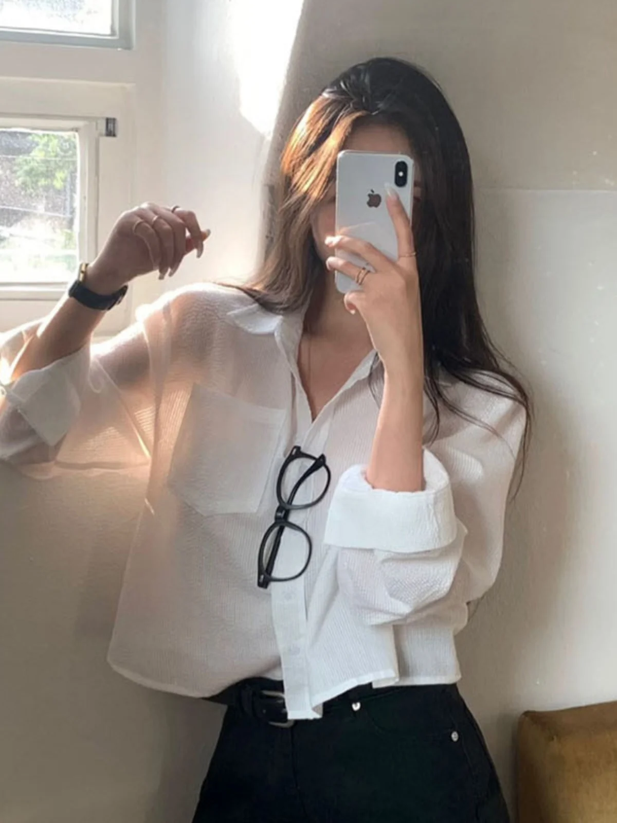 

Ket Patch с вертикальными полосками, женский винтажный воротник irt, свободный топ на одной пуговице, антивозрастной солнцезащитный топ