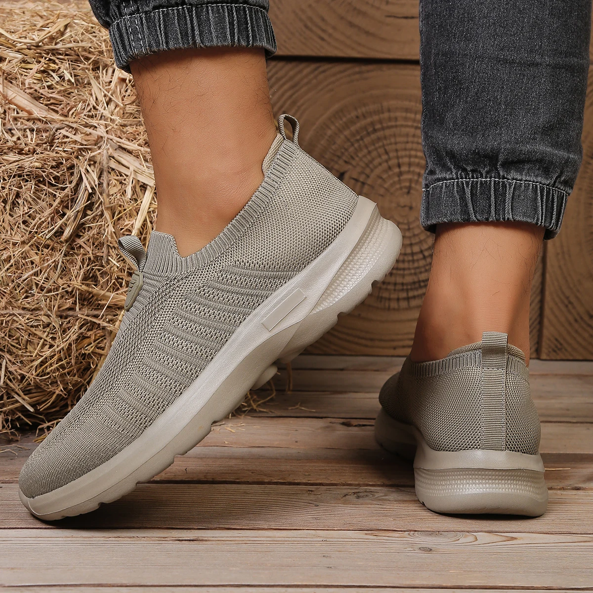

Men's Breathable Knit Sock Sneakers, Slip-On Non-slip Lightweight Walking Shoes,Comfortable Elastic Sport Trainers,Drop Shipping