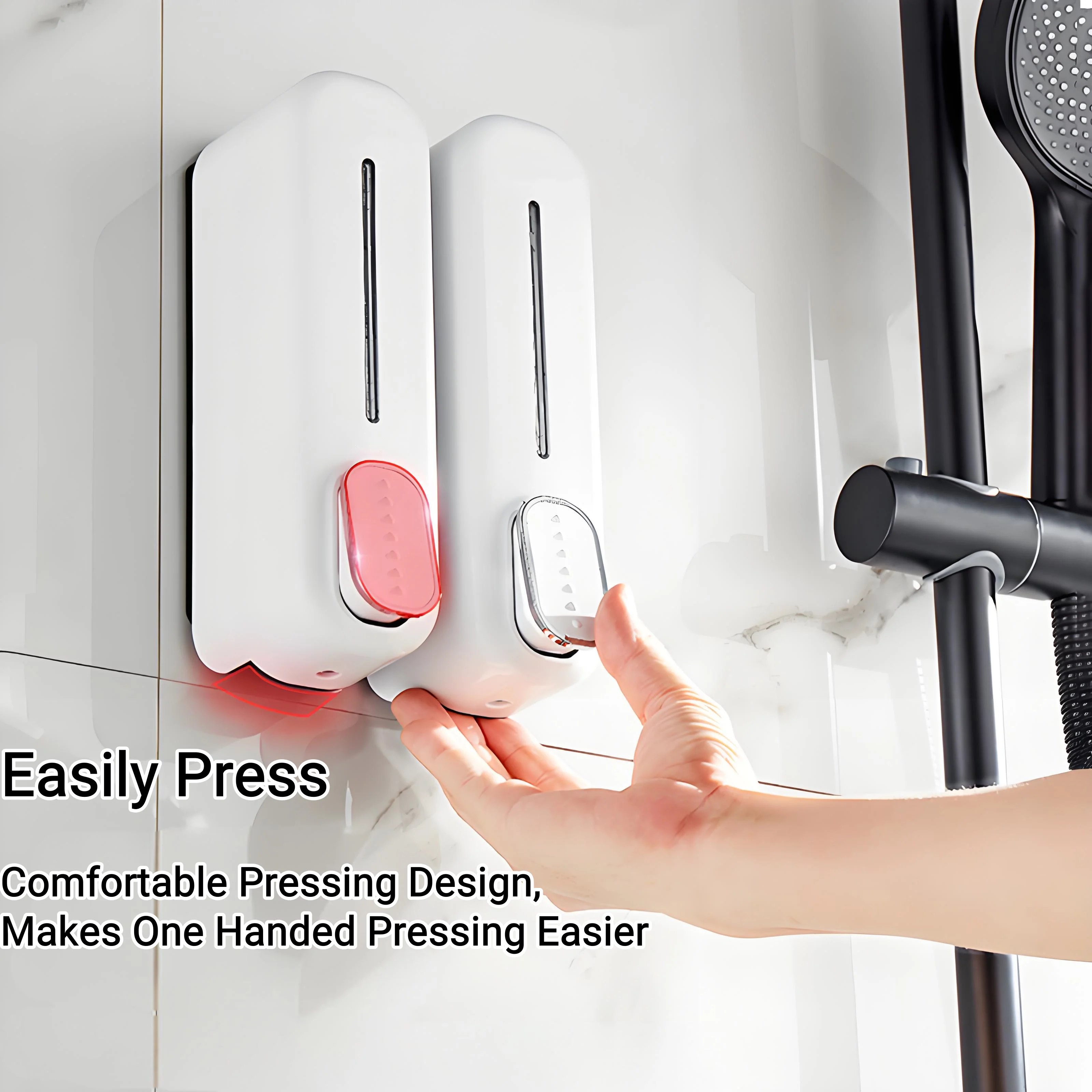 2*350 مل لا يتطلب حفر موزع الصابون، حاوية لوشن الضغط اليدوي للمنظفات شامبو الاستحمام جل المطهر اليدوي، المنزل #3