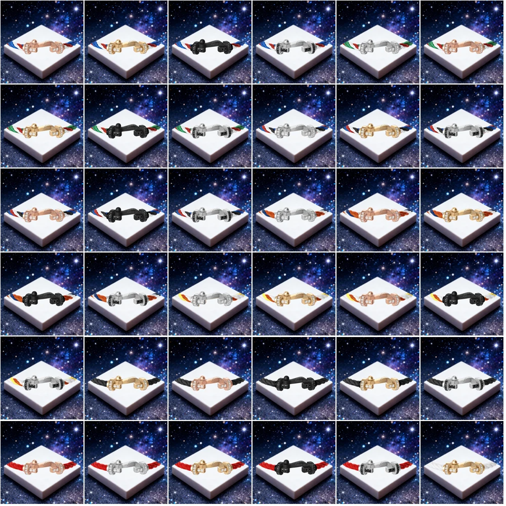 

KUXM New 925Silver Half Zircon L Size black U-shaped Two Colors Nylon Bracelet female Daily Party Gifts Luxurious Couple Jewelry