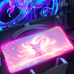 Gaming Keyboard Mousepad Kawaii Pink Nine Tailed Fox Mousepad RGB Desk Mat LED Rubber Computer Mouse Mats Gamer Accessories Rugs