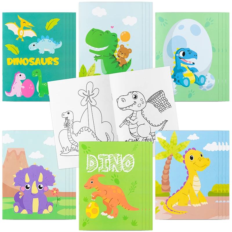 24pcs Dinosaur Coloring Books for Kids Color Drawing DIY Story Art Doodle Booklet Painting Books Coloring Book Creative Activity