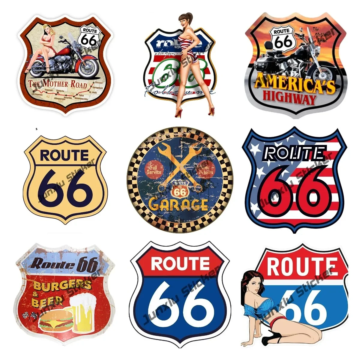

Round US Route 66 Sign Sticker Vinyl Decal 8 States Historic Route 66 Motorcycle Sticker America The Historic Route 66 Stickers