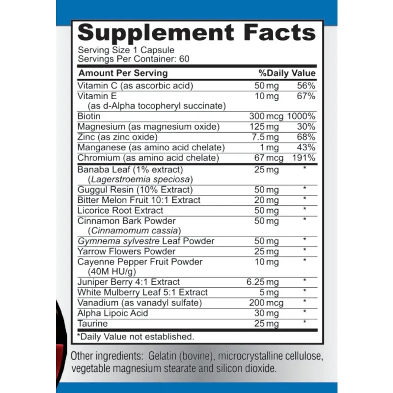 ملحق داعم يحتوي على القرفة والكروم وحمض الدهون -20 عشبة وفيتامينات - غير جراثيم، 60 كبسولة #4