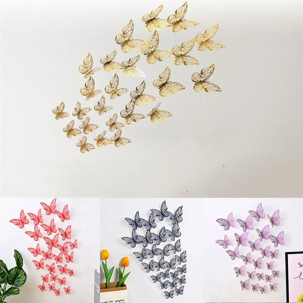 12PCS/Pack Beautiful Wedding Hollow-Carved Wall Decals Hollow Butterflies Decals 3D Butterfly Stickers Wall Art Decor