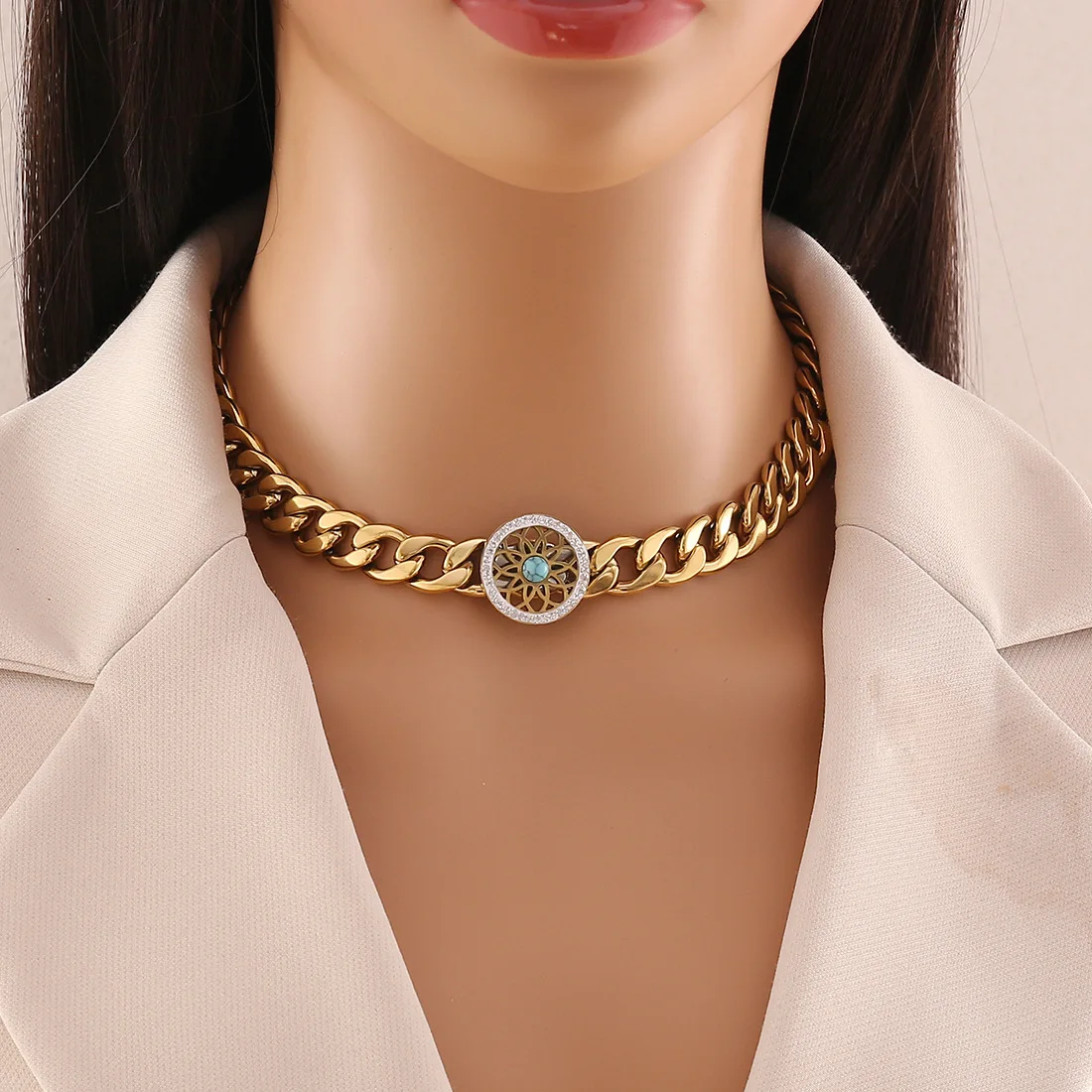 316L Stainless Steel New Fashion Fine Jewelry Set Punk Style Zircon Heart Pearl Charm Chain Choker Necklaces Bracelets For Women