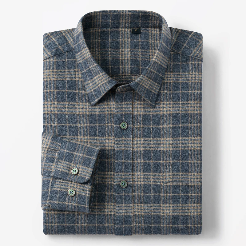 Hight quality 100%cotton brushed long sleeve shirts for men slim fit casual plain shirt soft plaid designer vintage clothes