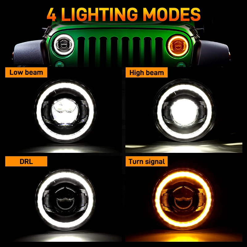 Universal 7 Inch Led Car Motorcycle Headlight Hi-Lo With Halo Angel Eyes For Lada 4x4 urban Niva Jeep JK Land Rover Defender