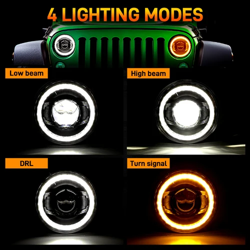 Imagen 2 del producto Faro Led Universal de 7 pulgadas para coche, faro alto-bajo con Halo Angel Eyes para Lada 4x4 urban Niva Jeep JK Land Rover Defender