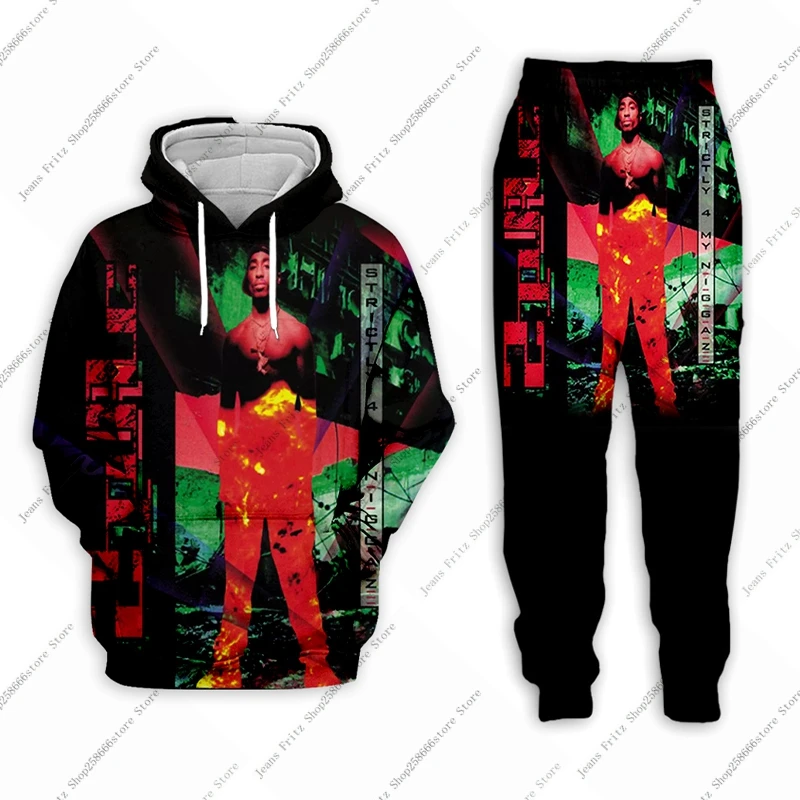 2PAC TUPAC Hooded 2Pcs Set 3D Print Hoodie Sweatshirt Men\'s Tracksuit 2 Piece Set Sportwear Men Women Unisex Clothing Kids Suit