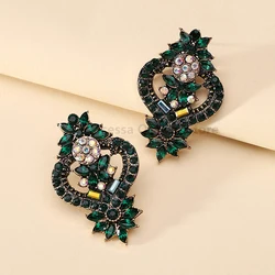 Vintage Fashion Crystal Flower Charm Decor Stud Earrings For Women Trend Luxury Design Unusual Party Jewelry Ear Accessories