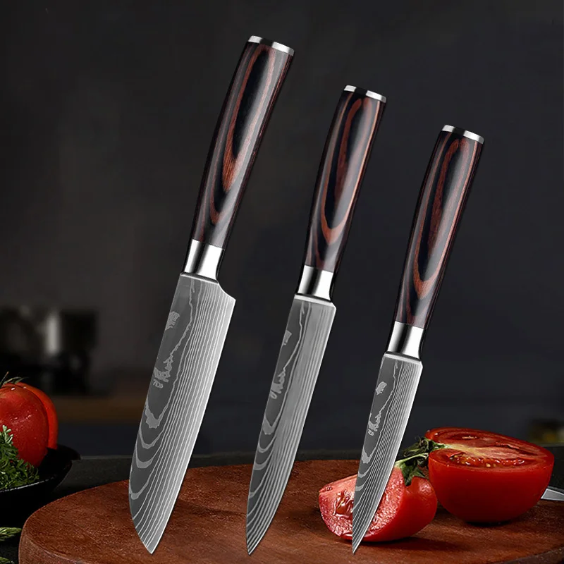Küchenmesser Knochen Metzger Messer Damaskus Muster Edelstahl Japanisch Santoku Messer Hackmesser Schneiden Utility Messer