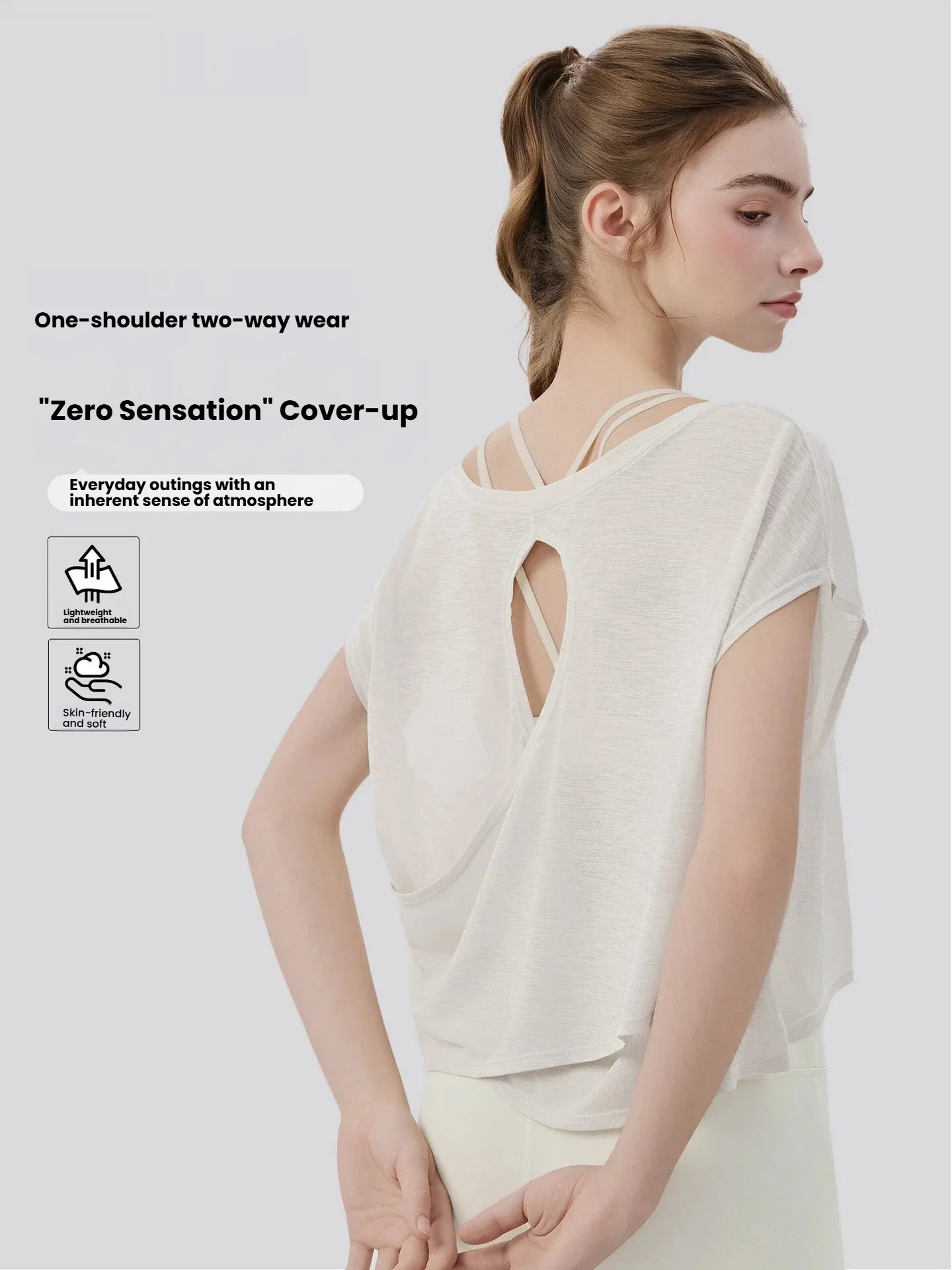 Women's Loose Yoga Shirt One-Shoulder Two-Way Casual Sports Short Sleeve T-Shirt Outdoor Lightweight Breathable Fitness Top