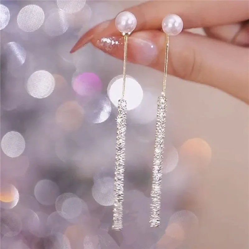 Simple Gold Plated Diamond Tassel Stud Earrings For Women Trendy Light Luxury Pearl Earring Jewelry Valentine Day Gift Wholesale