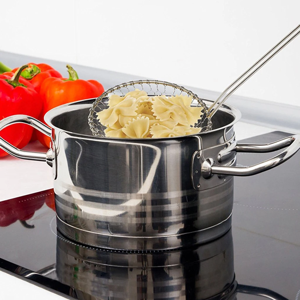 Stainless Steel Kitchen Noodle Colander Fine Mesh Strainer Spoon for Pasta Soup Frying Sieve Tool Silver
