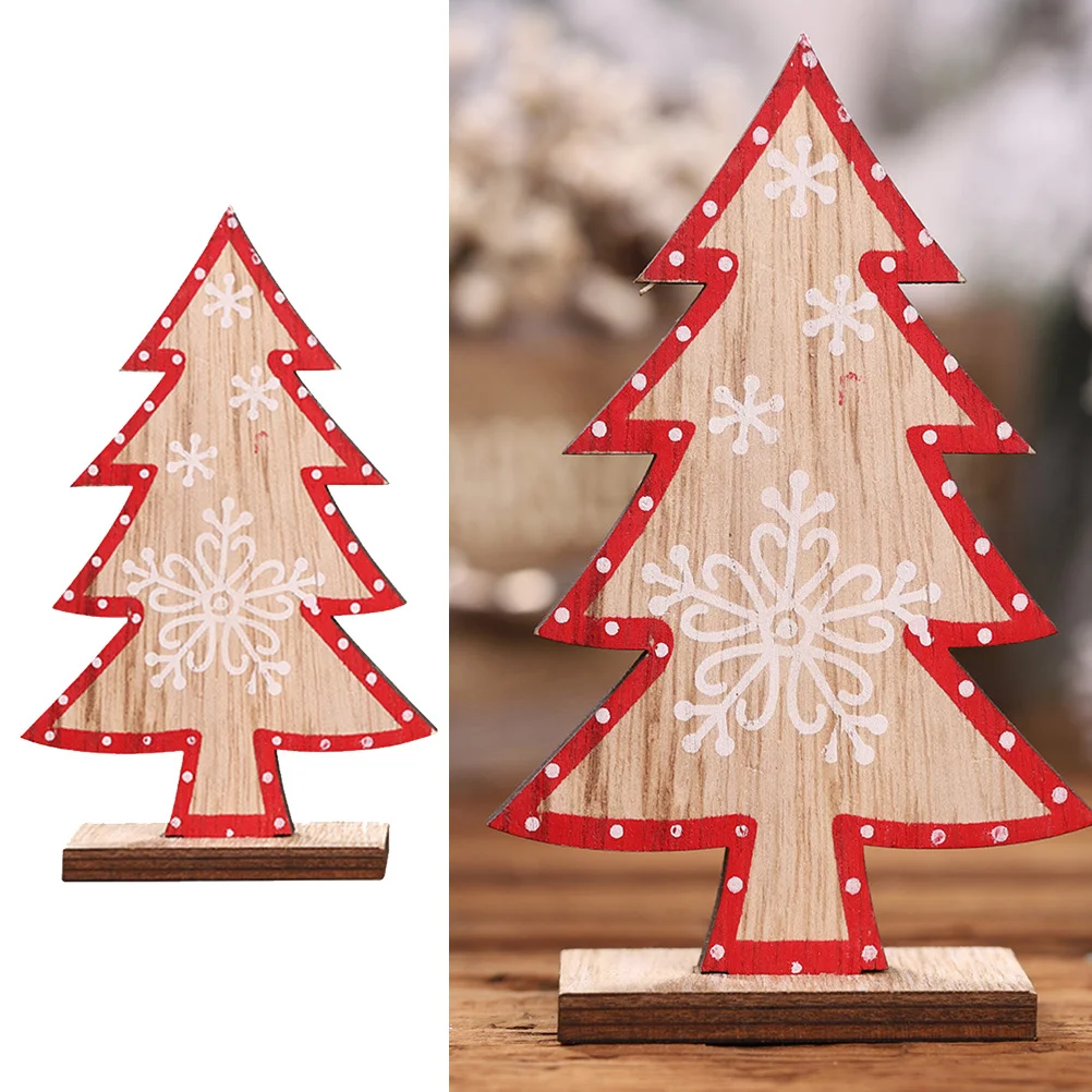 

Mini Wooden Christmas Tree Snowflake Pattern Desktop Ornament Xmas Party Decoration Wood Grain Christmas Gift Decoration