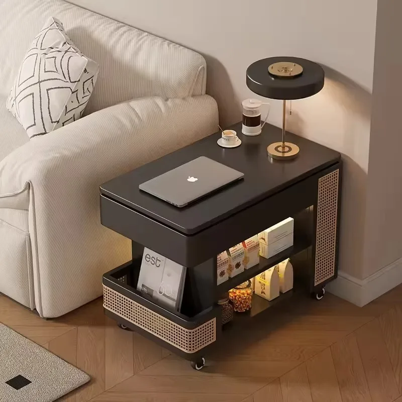 طاولة بجانب السرير لرفع الخشب الصلب، غرفة نوم صغيرة الحجم، غرفة المعيشة، أريكة منزلية، خزانة جانبية، عربة متحركة، طاولة بجانب السرير #5