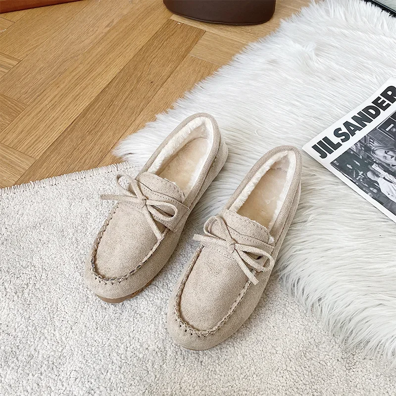 2023 Damesschoenen Buigen Moederschoenen Dames Herfst En Winter Nieuwe Zachte Zolen Slip-On Platte Hakken Plus Kasjmier Damesschoenen