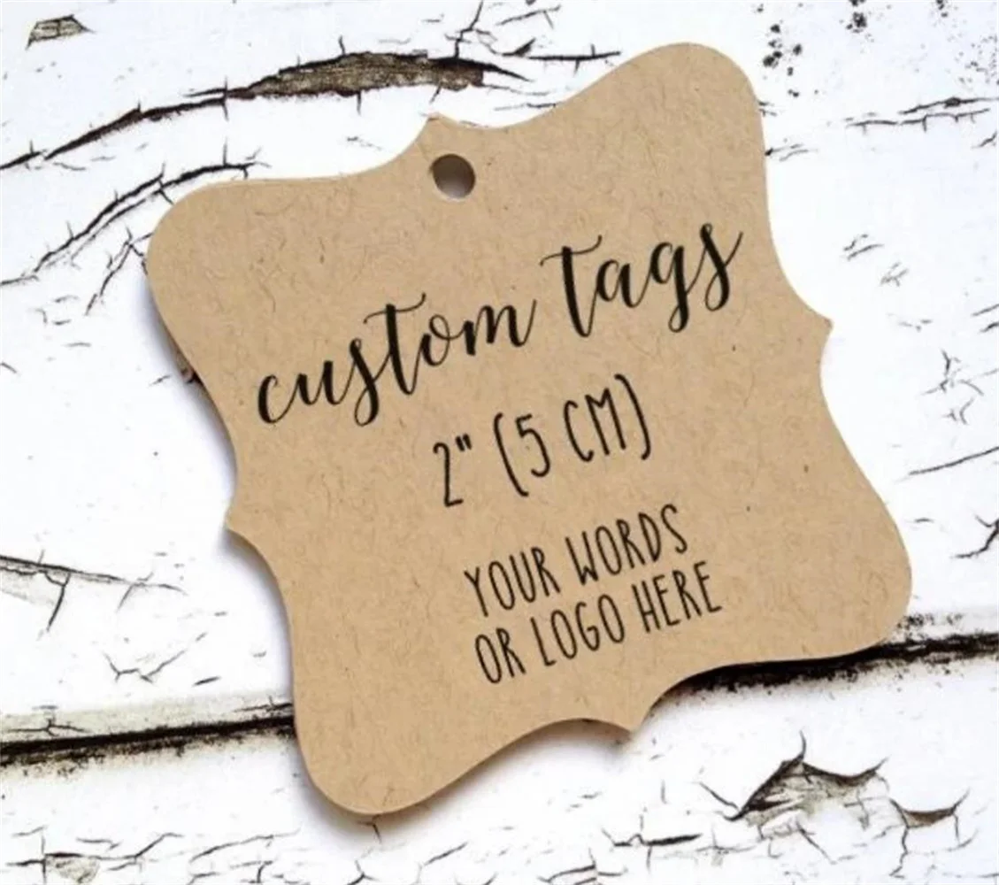 50PCS custom square tags with your words or logo, wedding favors, gift tags, product or logo tag, fancy square tags