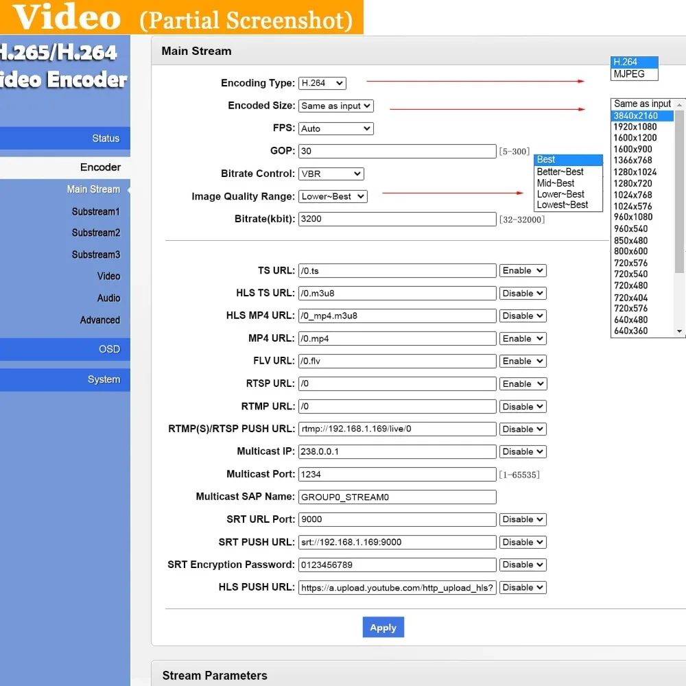 Encoder Streaming Video HDMI H265 H264 4K IPTV untuk Video Audio HD ke RTSP RTMP HLS M3U8 UDP SRT ONVIF