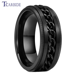 Dropshipping 8mm Stainless Steel Chain Ring Stepped Brushed Rotated Men Women Special Gift Jewelry For Festival