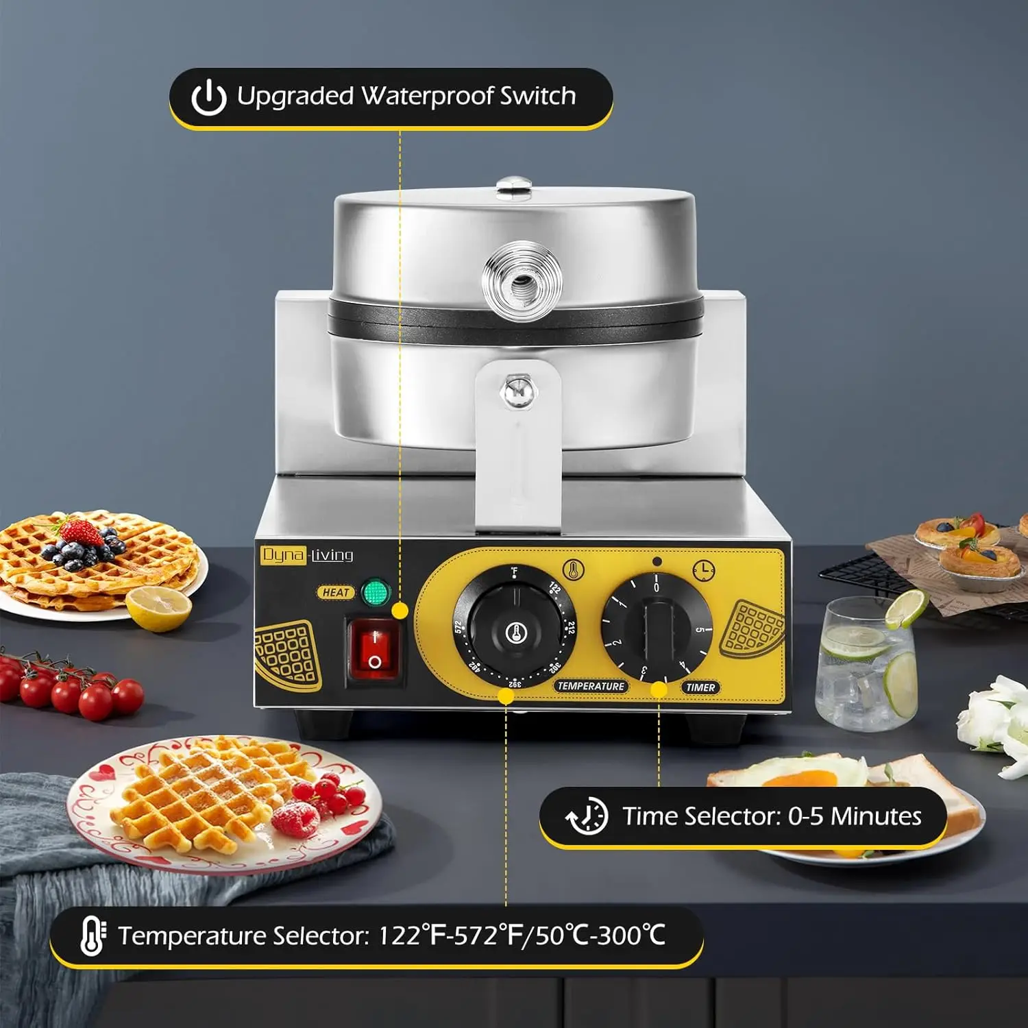 Restaurante comercial, máquina para hacer gofres clásica antiadherente de hierro comercial profesional de 1200W