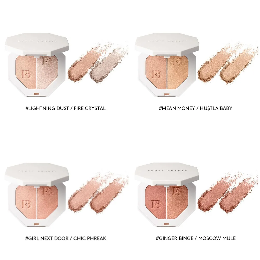 مجموعة بودرة مضغوطة ثلاثية الأبعاد من Fenty Beauty للتحكم في الزيت، مكياج يدوم طويلاً، تركيز ناعم، تسليط الضوء على تفتيح غاسل الكنتوري