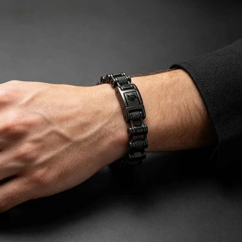 Punk Rock Stainless Steel Biker Mens Bracelet Link Chain Motorcycle Bike Bicycle Chain Skull Bracelets Bangles Jewelry