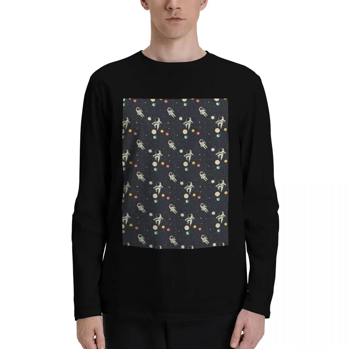 Space Sleep Stylish Men's Long-Sleeve T-Shirt, Durable Fabric, Relaxed Fit, Perfect for Any Casual Occasion.