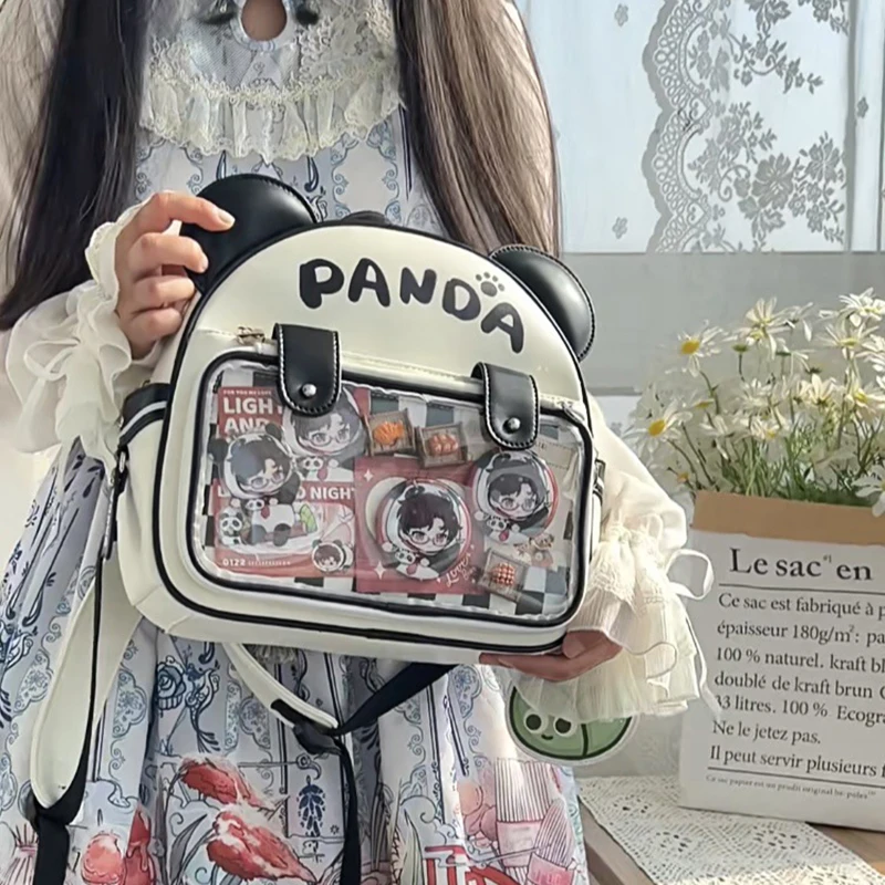

Новая прозрачная Холщовая Сумка в японском стиле в стиле Kawaii с рисунком панды, модная сумка через плечо для девушек, сумка для хранения кукол Idol