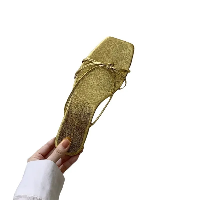 Square Toe Women Flats Solid Color Slipper INS Hot Sale Ladies Shoes Slip on Cozy Sandals Summer Leisure New Sandalias 2026