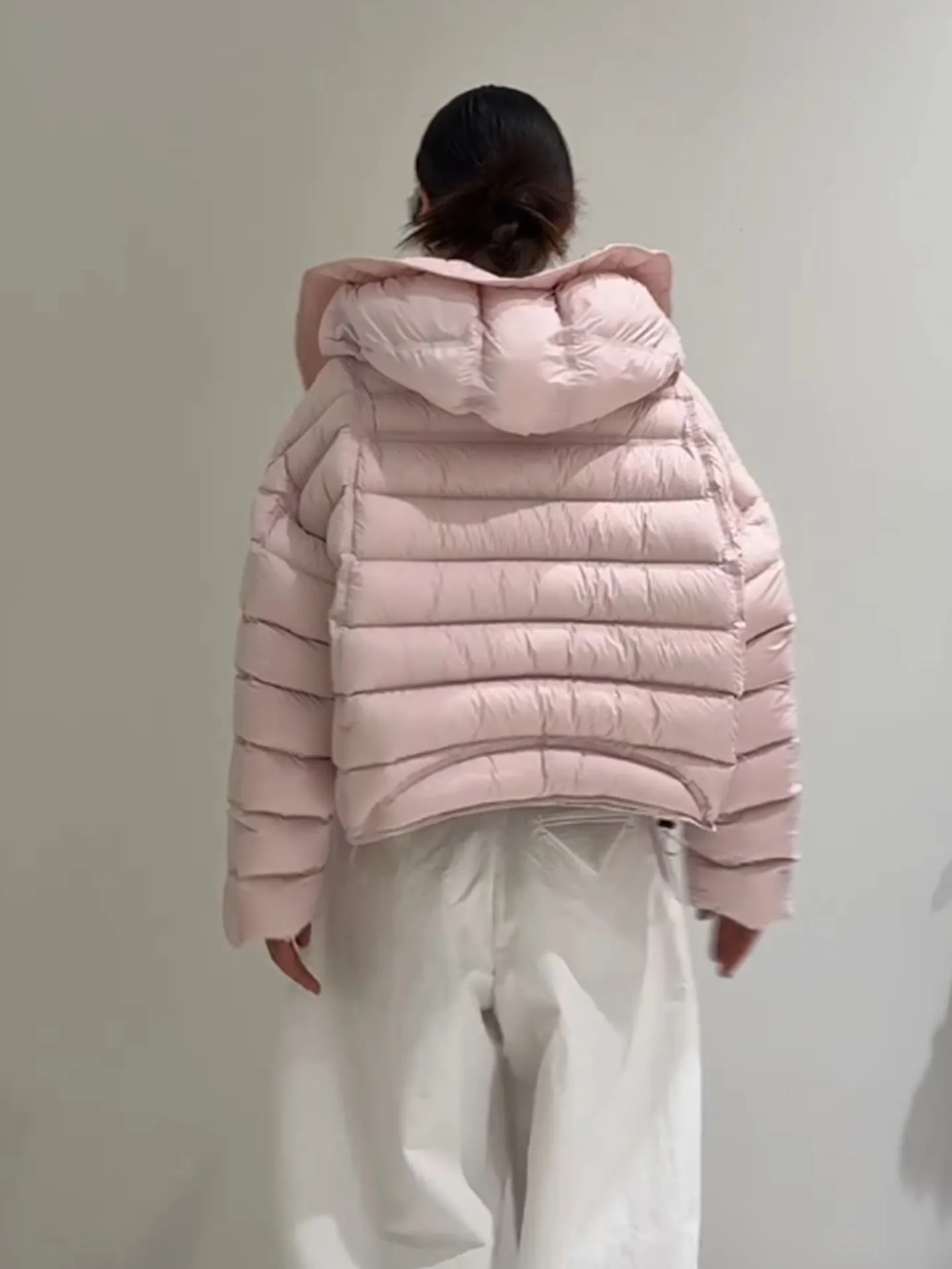 Pink ort Puffer Jaet Damen Brot SLE Casual Faion Warm Polyester Stoff Du Daunenmantel Hohe Taille Lange Sve