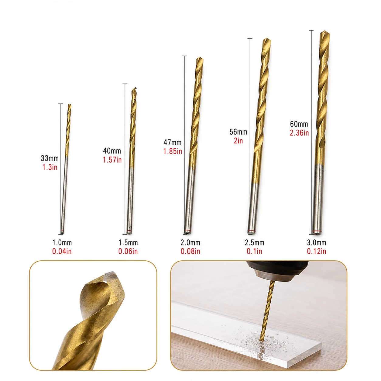 50個入りミニツイストドリルビットセット 1‑3mm、ストレ - Woodworking Resin のレビューと価格